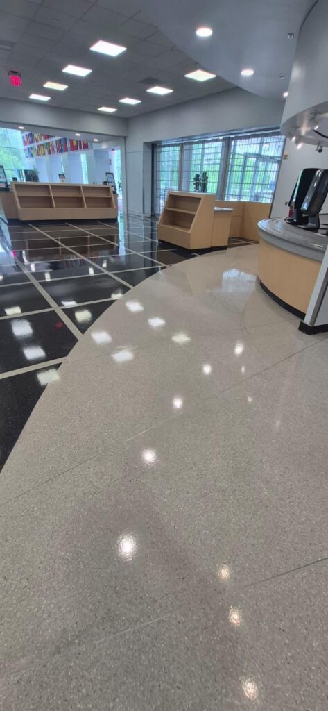 Glossy finished floors in a campus commons area